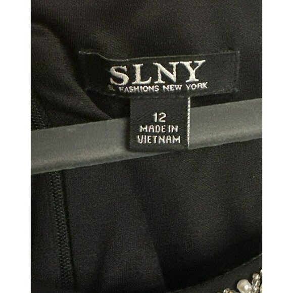 SLNY Black Cocktail Dress | Pearl Neckline, Sleeveless, Size 12 Night Out Classy - Picture 5 of 5